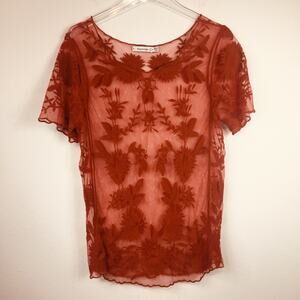 Sage & Vicky | Burnt Orange Embroidered Mesh Top